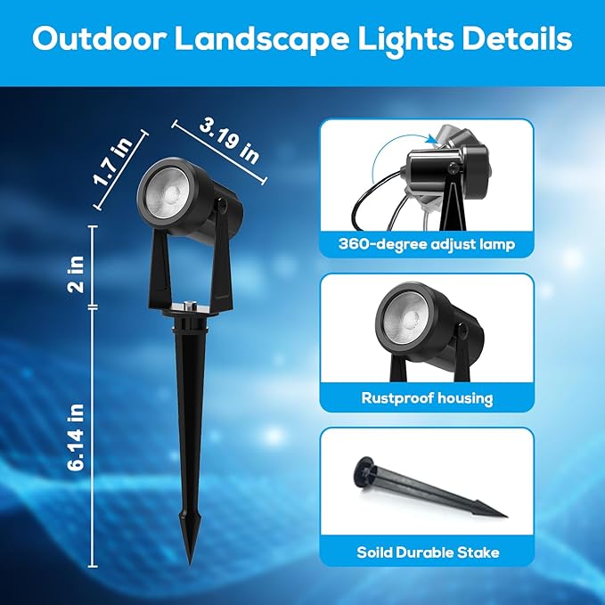 ZYAN Landscape Spotlights with Sensor, 5 Lighting Modes for Brightness Adjustment, Dimmable Timer Auto On Off, Low Voltage Outdoor IP65 Waterproof for Patio Yard Garden Pathway, Warm White (10 Pack)