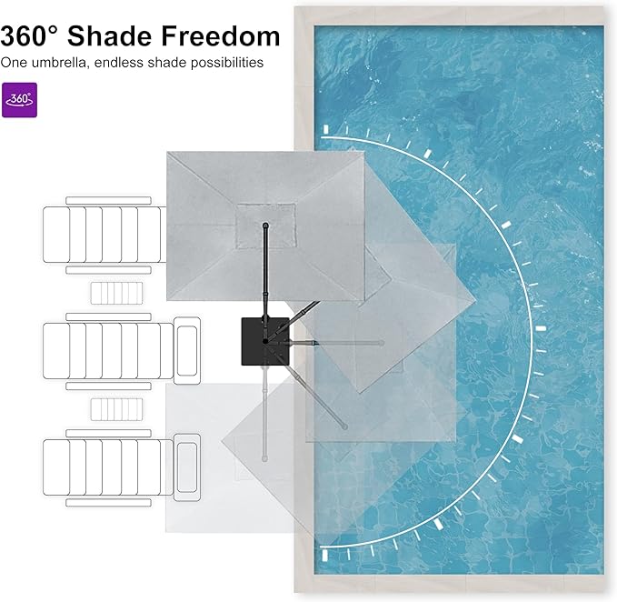 PURPLE LEAF Patio Umbrella 9' X 11.5' Rectangle Cantilever Umbrella Large Aluminum Outdoor Umbrellas with 360-degree Rotation & UPF40+ Premium Fabric for Deck Pool Garden Yard, Pebble Grey