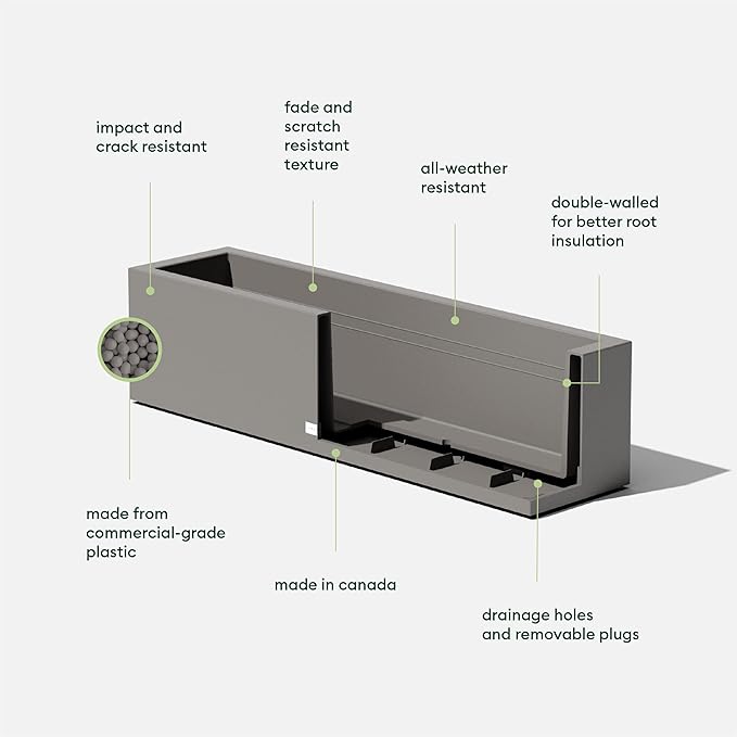 Veradek Block Series Window Box Planter - Rectangular Flower Pot for Indoor or Outdoor Window Sill/Balcony | All-Weather Use with Drainage Holes | Modern Décor for Succulents, Herbs, Small Plants