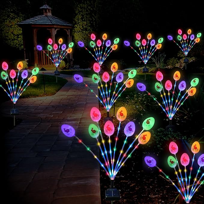 Lmtocs Solar Easter Decorations Outdoor Stake Lights, 2 Packs 16LED Solar Egg Lights for Easter Decor, Waterproof Outdoor Decor for Spring Garden Yard Pathway Lawn