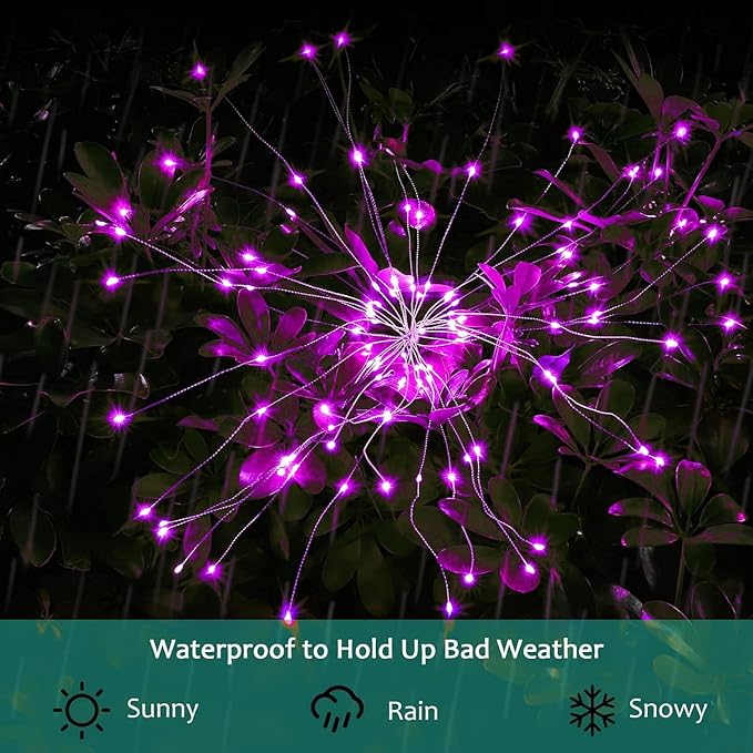 JJGoo Solar Firework Lights, 2 Pack 180 LEDs 2 Lighting Modes Solar Lights Outdoor Waterproof for Garden Patio Walkway Pathway Party Wedding Christmas Decorative - Pink