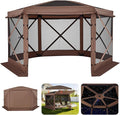 VEVOR Pop up Gazebo Screen Tent, 12 x 12 ft Large 6-Sided Camping Canopy Tent with Removable Top & Carry Bag, Quick-Set & Bite-Proof, Screen House Sun Shelter for 8-10 Persons Backyard Patio, Brown