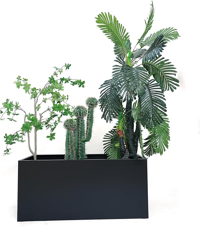 40" L x 16" W x 18" H Metal Large Rectangular Planter - Long Planter Box for Outdoor Patio/Porch Planter Boxes Outdoor Modern Design for Plants, Flowers, Garden,Spliced Flower Pot (Black)