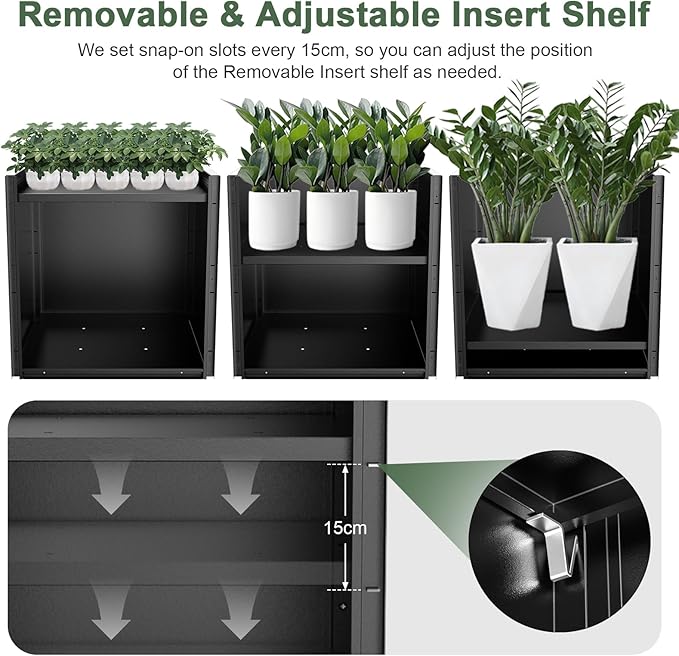 Tall Metal Planter Box for Outdoor Plants 26" L x 26" W x 26", Heavy Duty Steel Large Square Planter Box with Removable Insert Shelf, Modern Décor for Tall Plants, Trees, Flowers (Black)