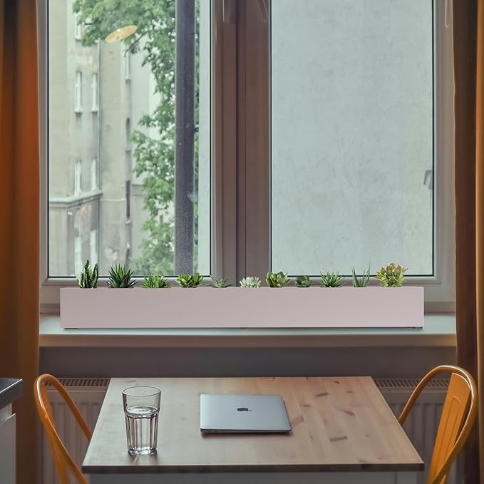 Window Sill Planter Box Trough Rectangle Planter Long Window Planters Modern Galvanized Steel Succulent Planter White 32 in Metal Windowsill Pot for Indoor Plants Herb Table Home Outdoor