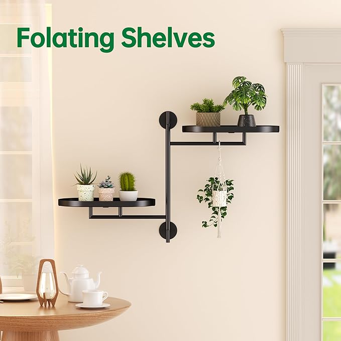Rotating Window Shelves for Multiple Plants Indoor,2-tier Metal Corner Black Plant Stand Holder Floating Hanger Shelf for Wall，Windows Sill Gifts for Planter Lover to Enhance Home Decor