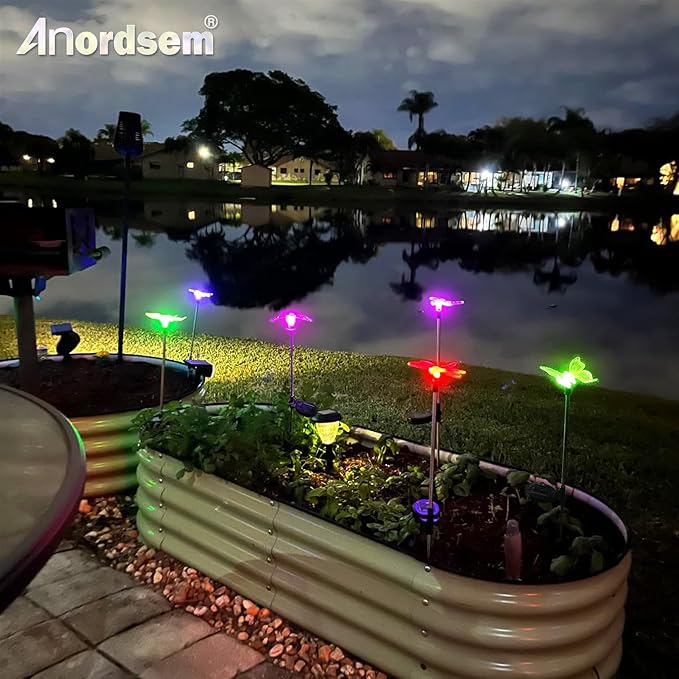Anordsem Solar Garden Lights Outdoor: 3 Waterproof PVC Insect Stake Light Heads - Changeable Color LED Lighting for Gardener Yard Decoration - Christmas Gifts for Homeowners Over 30