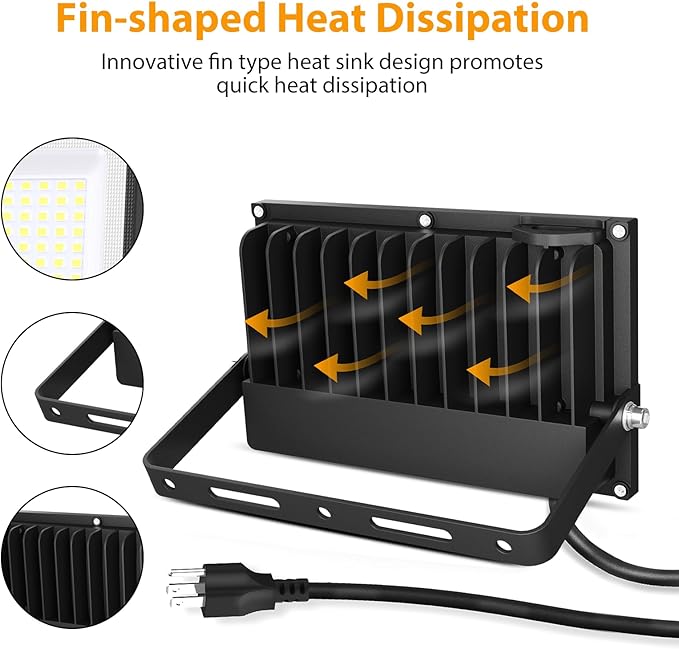 Onforu 80W Flood Lights Outdoor, 8000lm Bright LED Work Light with Plug, 6500K Daylight White LED Flood Lighting, IP66 Waterproof Security Yard Lights for Garage Stadium 4 Pack