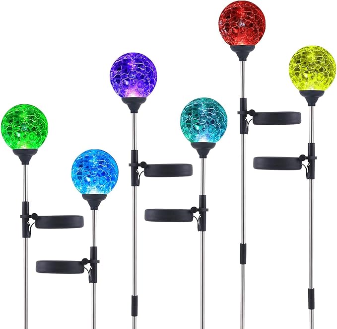 6 Pack Decorative Solar Powered Outdoor Garden Stake Glass Ball Lights for Yard,Color Changing Solar Lawn Globe Lights Waterproof Decor for Christmas Decoration Gift for Mom Wife Friend