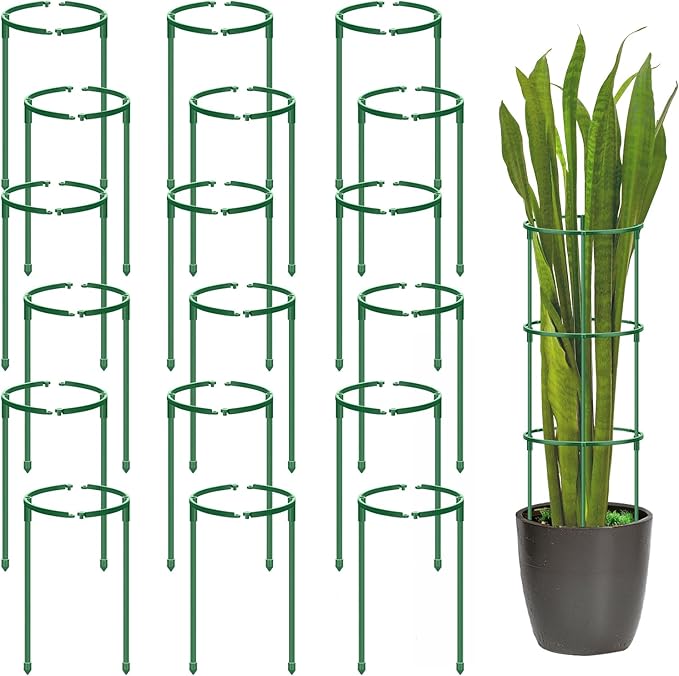 36 Pack Plant Support Stakes for Indoor Plants, Half Round Plant Stakes Ring Stackable 3 Tier Garden Flower Support for More Sizes (10,20,30 Inches), Plastic Cage Trellis for Climbing Leafy Vegetable