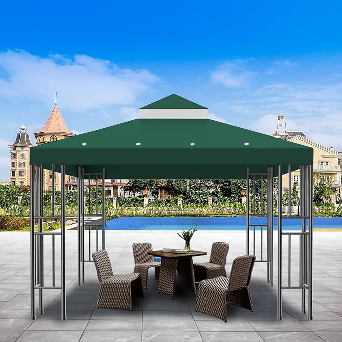 Sumfaller 10x10 FT Gazebo Replacement Canopy Top Double Tiered Canopy Top for Outdoor BBQ Roof Cover Grill Shelter (Green)