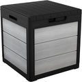 Keter Denali 30 Gallon Resin Outdoor Storage Box and Patio Furniture Side Table for Pool and Garden Accessories, Grey & Black