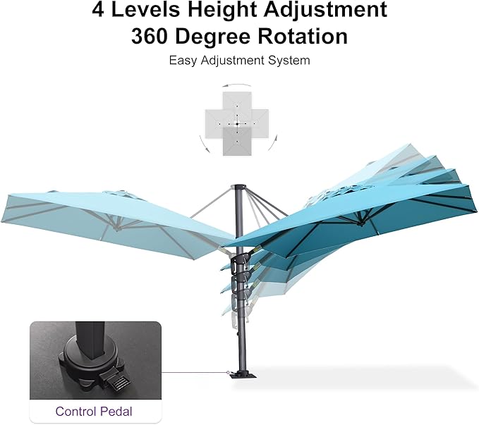 PURPLE LEAF 8' X 8' Patio Umbrella with Steel Plate Base for Pool 7' High Offset Outdoor Cantilever Umbrella Swimming Pool Umbrella with 360°Rotation for Poolside Turquoise Blue
