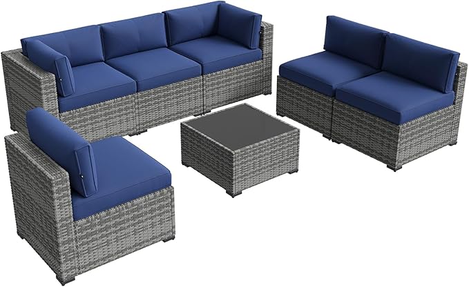 Aoxun Patio Furniture Sets, 7-Piece Outdoor Patio Furniture with Thick Cushions, Wicker Outdoor Conversation Set Sectional Sofa for Backyard, Poolside, Garden