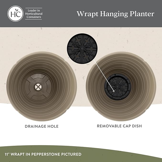 The HC Companies 13 Inch Wrapt Hanging Planters, Lightweight UV-Resistant Plastic Hanging Planters for Indoor & Outdoor Plants, 2-Pack Hanging Flower Pots for Garden, Patio & Home Decor, Pepperstone