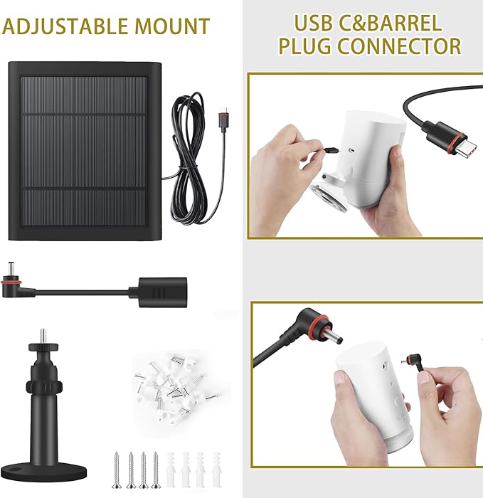 1 Pack - Solar Panel for Ring Security Camera Spotlight Cam Plus/Pro(Battery) Stick Up Cam/Pro Wireless Outdoor with 10FT/3M Long Cable Dustproof Waterproof BK