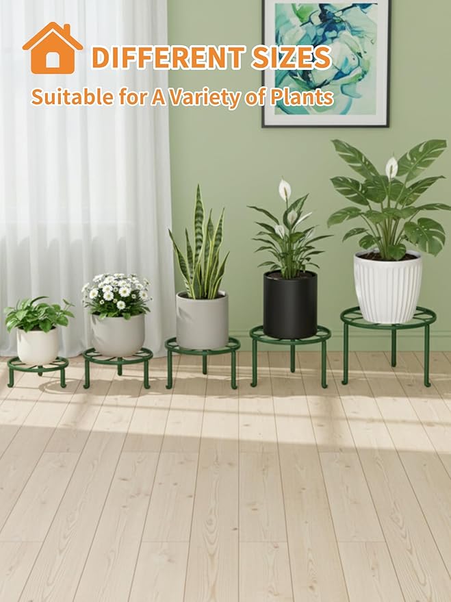 5 Pack Plant Stand for Flower Pot Heavy Duty Potted Holder Home,Round Plant Holder for Flower Pot, Metal Rustproof Iron Garden Container Supports Rack for Planter