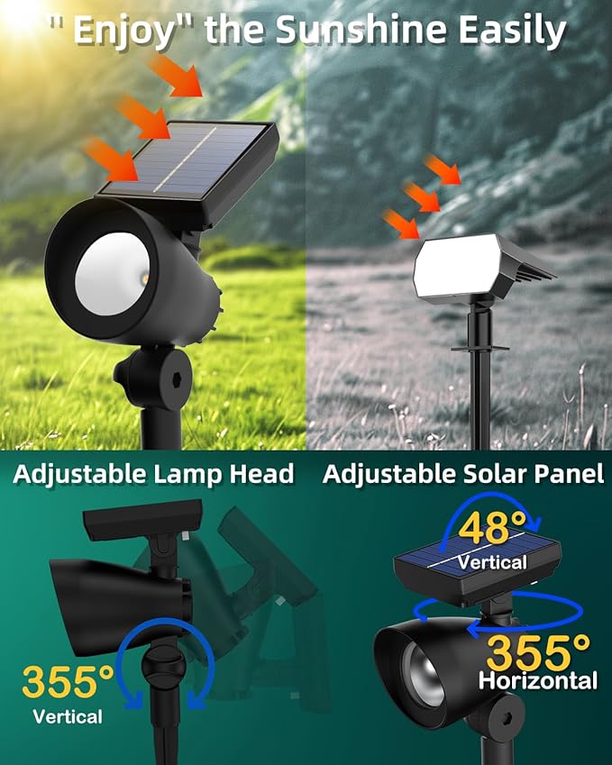 Solar Lights Outdoor, Solar Spot Lights Outdoor, 6 Pack IP44 Waterproof Solar Spotlights, Auto On/Off Solar Powered Garden Lights for Yard Pathway Driveway (Warm White) Bright Pathway