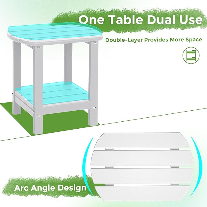 Adirondack Square Outdoor Side Table,2-Tier Storage Patio Side Table, HDPE End Tables for Backyard Pool Porch Garden Lawn