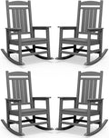 SERWALL Outdoor Rocking Chair Set of 4, HDPE Patio Rocking Chair, All-Weather Porch Rocker for Balcony, Yard, Dark Gray
