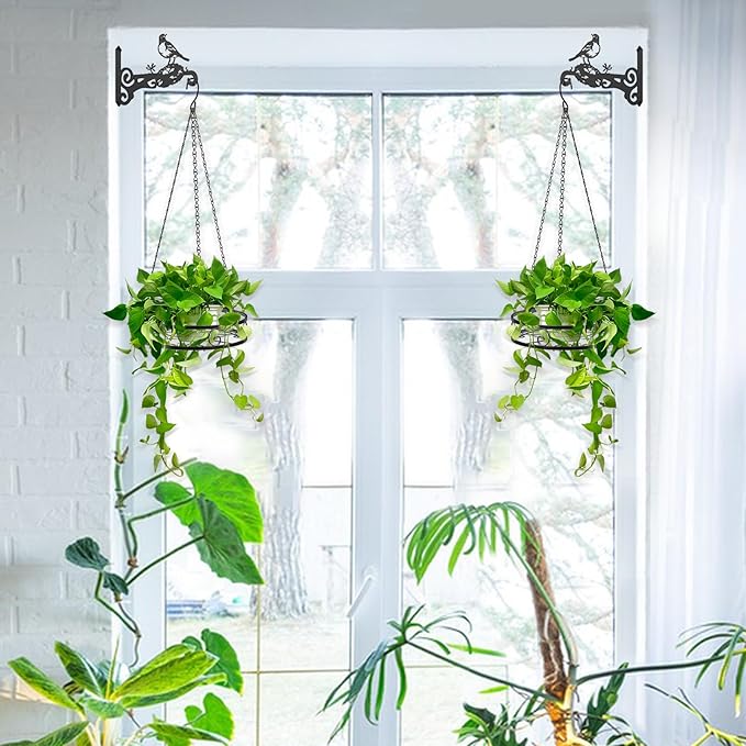 4-Pack Metal Hanging Planters for Outdoor Plants - Heavy Duty Hanging Baskets for Plants Outdoor with Chains and Long Hooks – Aesthetic Hanging Plant Holder for an Instant Indoor Gardening Decor