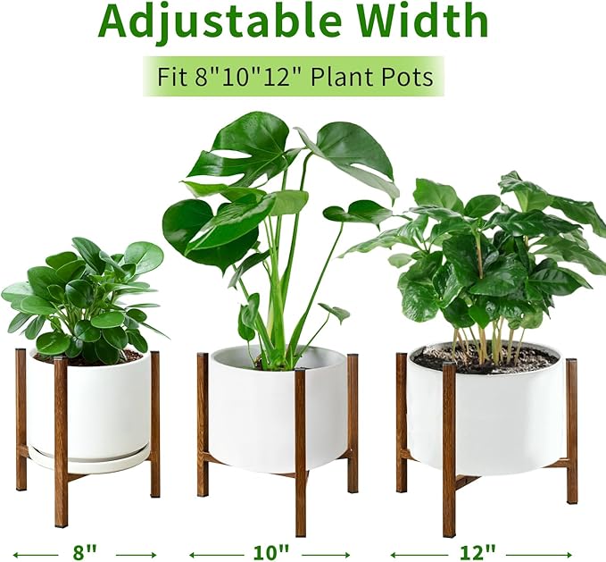 Airpark Adjustable Plant Stand Indoor, Metal Mid Century Modern Plants Stands, Stable Plant Holder Indoor Outdoor Corner, Fit 8 9 10 11 12 inch Pots,Brown Wood-Grain (Pot & Plant Not Included)