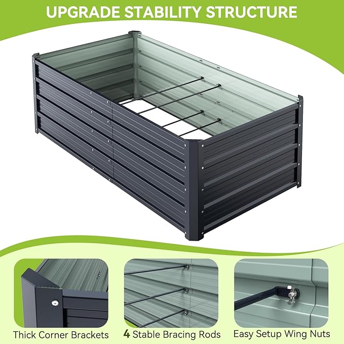 Ohuhu 6x3x1.5FT Metal Raised Garden Bed Outdoor, Reinforced Galvanized Steel Rustproof Planter Box, 100% Non-Toxic, 202 Gal Large Capacity Heavy Duty Raised Beds for Vegetables Flowers Herbs 2-Pack