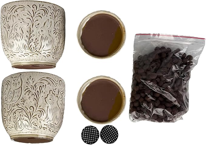 Decorative Ceramic Planter Pot with Saucer, Brown with Gold and Silver Owl Pattern, Indoor Garden Container with Drainage (White, 6 inch)