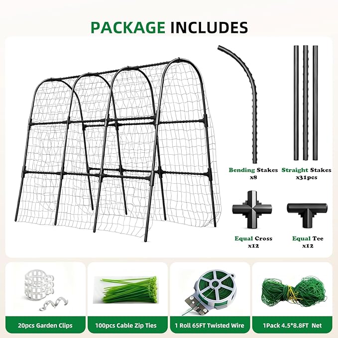 Cucumber Trellis for Raised Bed, U-Shape Garden Arch Metal Support for Climbing Plants, Metal Arch Plant Support Vegetables Trellis, Plant Support for Vine Outdoor (Black, 47*30*47inch(L*W*H))