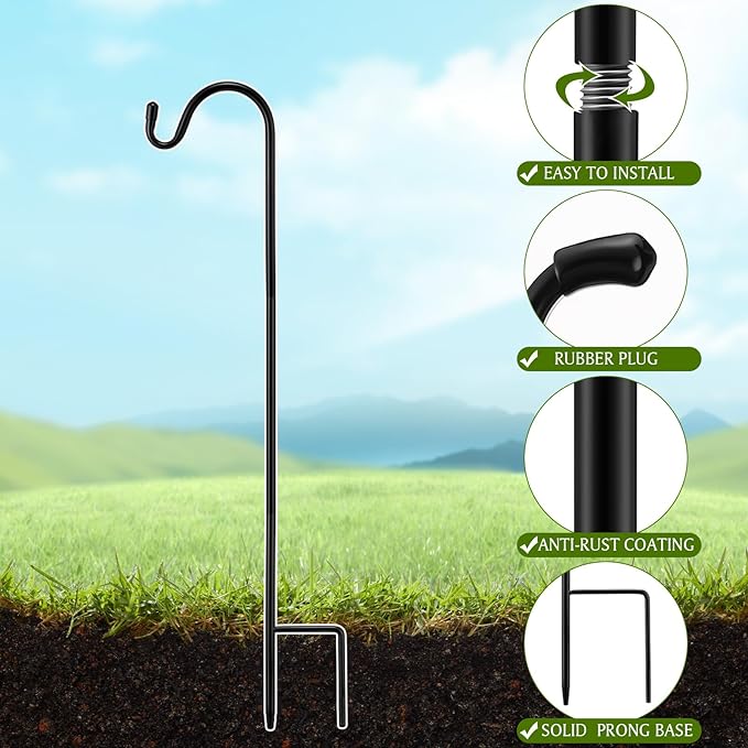 12 Pcs 24 Inch Shepherds Hook for Outdoor Adjustable Bird Feeder Pole Metal Steel Shepard Hooks for Hummingbird Stand Feeder Pole for Garden Plant, Lantern, Hanging Wedding Decor