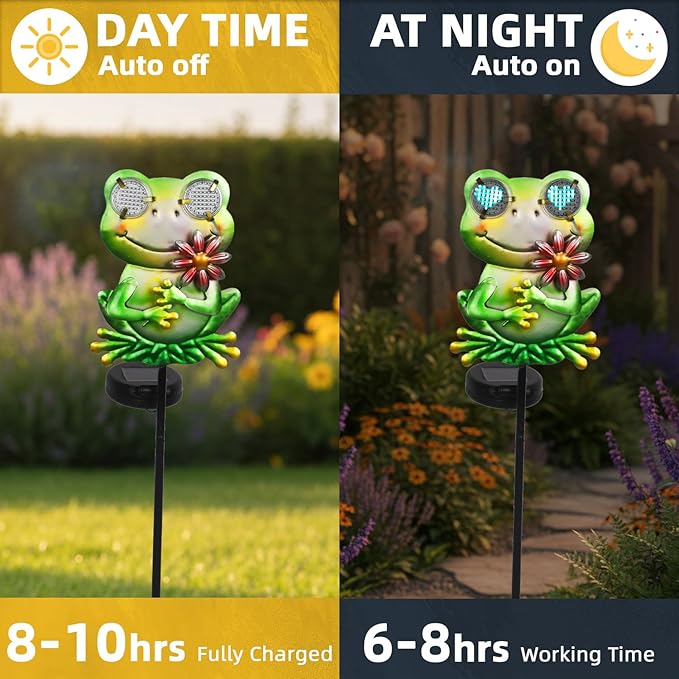 Solar Frog Garden Stake 39.3inch with Realistic Eye Movement Displaying I Love U, Frog Solar Lights Outdoor Garden for Pathway Yard Patio Lawn Ornaments