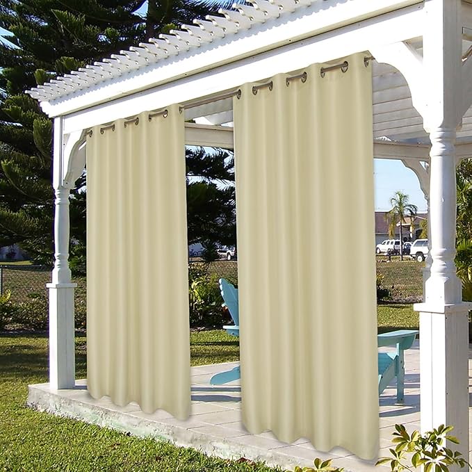 BONZER Waterproof Outdoor Curtains for Patio Porch Pergola Cabana Light Filtering Privacy Grommet Indoor Curtain Panels for Bedroom Living Room, 1 Panel, 54W x 120L inch, Cream