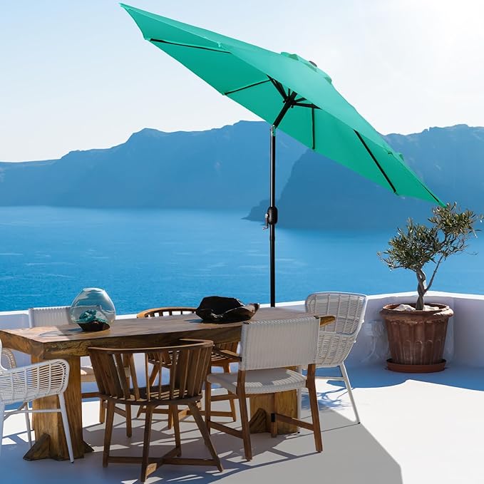Backyard Expressions 9 ft. Patio Umbrella, Market Table Umbrella w/Tilt and Crank, 8 Ribs