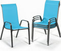 MAMIZO Patio Dining Chairs, Stackable All Weather Teslin Chair, Heavy Duty Outdoor Breathable Chairs Set, w/Armrests, Upgraded Chair FeetW/Strenthened Iron Spacers, 330 LBS (4, Turquoise Blue)
