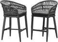 PURPLE LEAF Outdoor Rattan 24" Counter Height Bar Stools Chair Set of 2, Modern Upholstered Patio Bar Stool with Backrest for Indoor and Outdoor, Kitchen Island, Grey