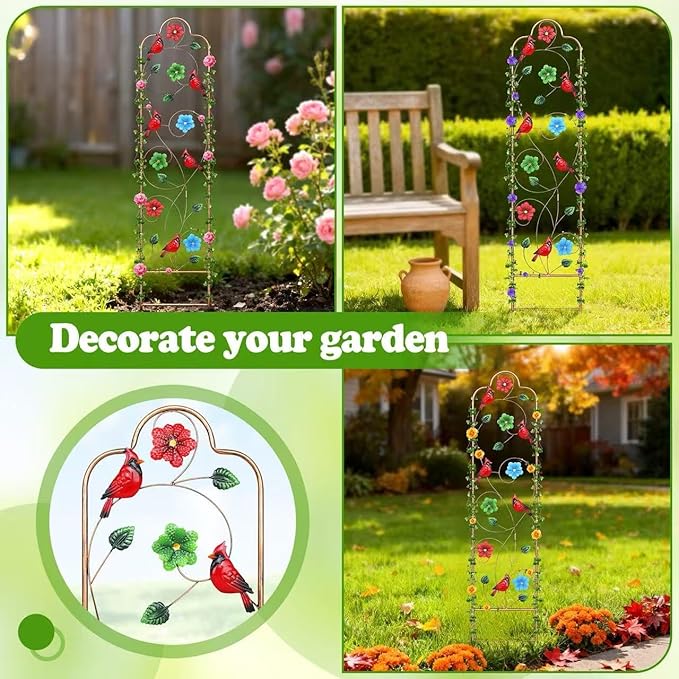 2 Pack Metal Garden Trellis Arched Fence Trellises for Climbing Plants Outdoor, Roses, Vines, Flowers, and Vegetables Support, 60'' H x 12'' W Redbird