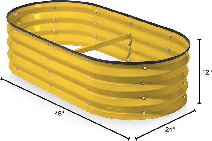 Plant & Plot Galvanized Raised Garden Beds Outdoor // 4×2×1 ft Planter Raised Beds for Gardening, Vegetables, Flowers (Yellow) // Large Metal Garden Box