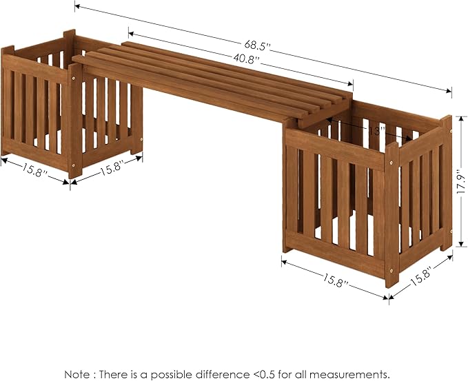 FURINNO FG19455 Tioman Hardwood Outdoor Lifestyle Flowerbox with Bench, Natural