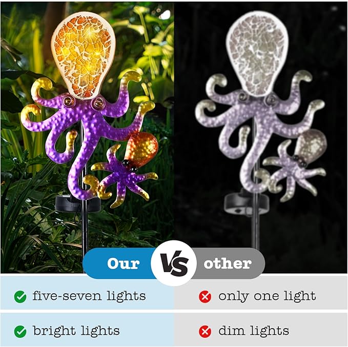 Yiosax-Solar Outdoor Lights Decorative-Yard Outdoor Decorative - Garden Stakes Octopus Decorative Waterproof 7 LED Light Decor Ocean Beach Theme for Lawn Path Yard Decoration Gift Idea