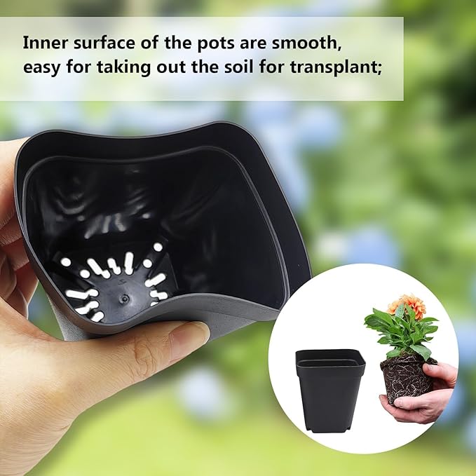 Square Nursery Pots 2.7 Inch, Seed Starting Pot with Drainage Small Plastic Plant Pots Flower Planter (Black 1200pcs, 2.7" 1200P)