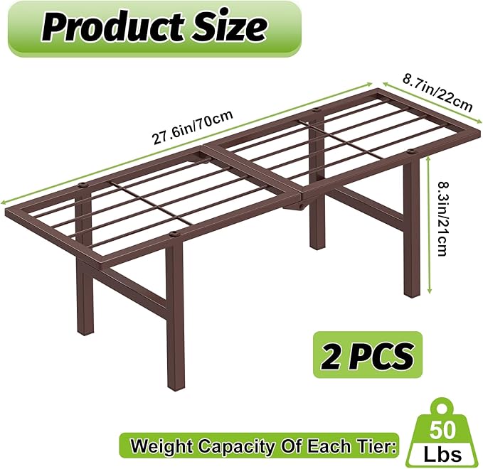 2 Pack Metal Plant Stand Outdoor Indoor, 1 Tier Folding Tiered Flower Plant Shelf, Heavy Duty Ladder Multiple Pot Display Plant Rack for Patio Garden Balcony Windowsills, Brown