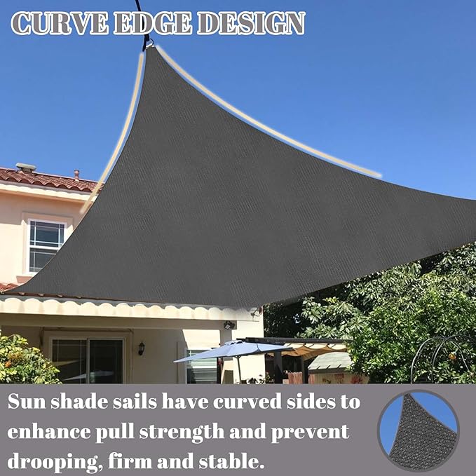 Cool Area Sun Shade Sail 12x16FT Rectangle Shade Canopy Outdoor Sunshade for Patio Backyard Garden, Dark Grey