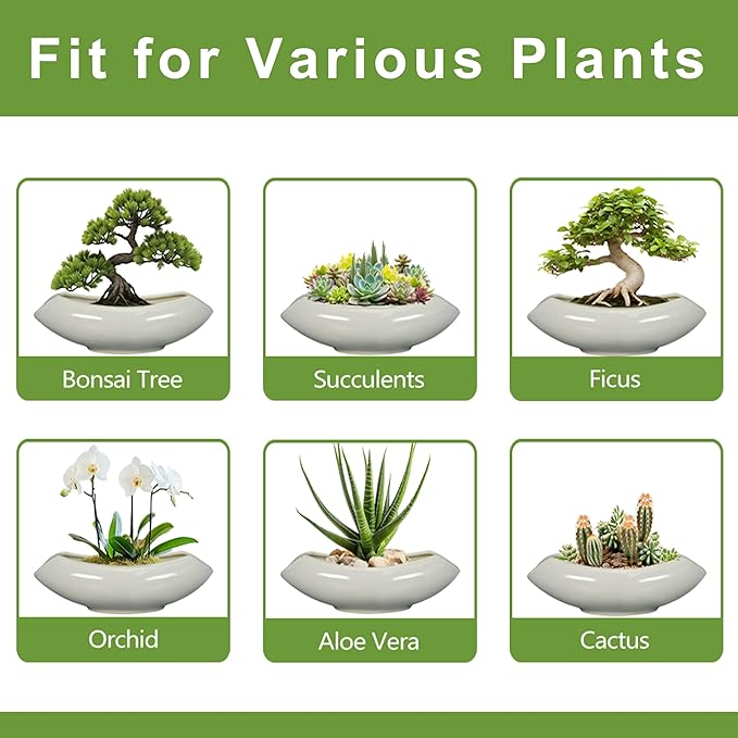 Bonsai Pots 18 Inch - Ceramic Succulent Pots with Drainage Hole Decorative Plant Pot Indoor Large Outdoor Planter Modern Flower Pot for Home Garden Room Decor Gray