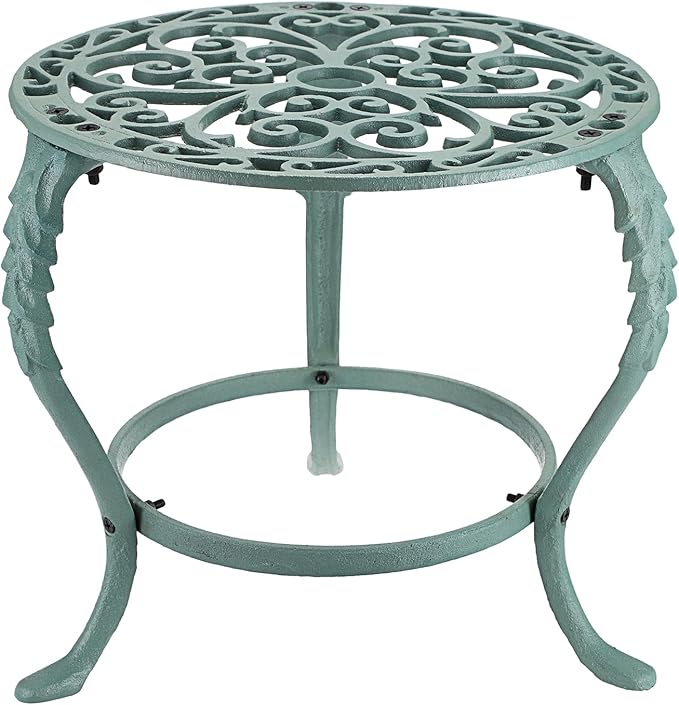 OwnMy Heavy Duty Cast Iron Plant Stand Vintage Wrought Iron Flower Pot Holder, Indoor Outdoor Large Plant Stand for Home Garden Patio, Decorative Round Potted Plant Holder Rack, Green