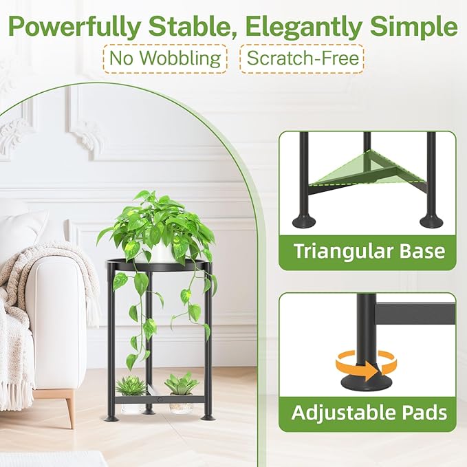 iDavosic.ly 1 Tier Corner Plant Stand Indoor, 16 Inch Tall Vertical Metal Flower Heavy Duty Pot Holder Shelf Outdoor for Patio Porch Living Room, Modern Black