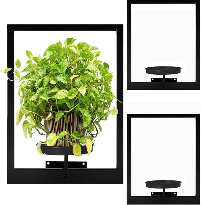 3 Pack Black Metal Indoor Window Plant Shelves Hanging Plant Shelves Picture Frame Outdoor Plant Rack for Indoor Outdoor,Decoration Racks for Home Decor Wall