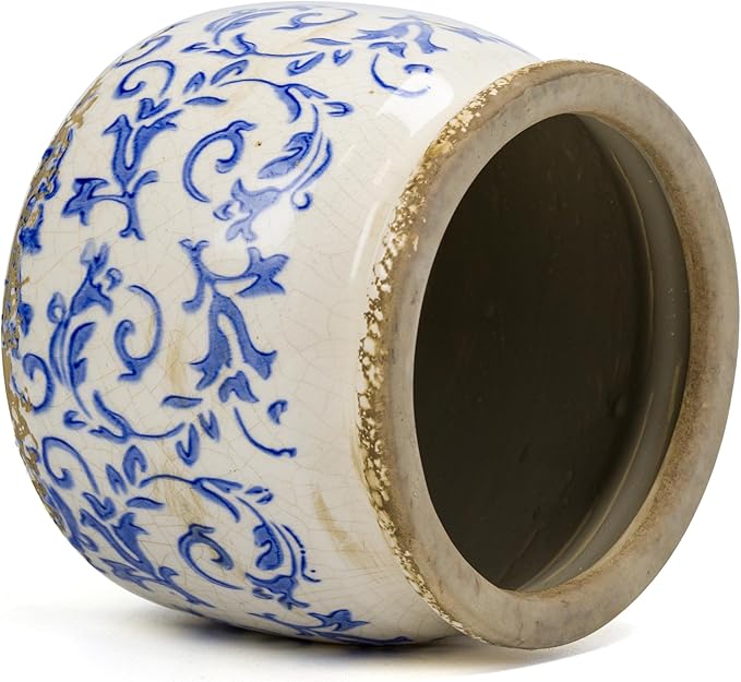Flower Pot,Vintage Ceramic Pot for Planter with Drainage Holes, 6.29 inch Ice Crack Glazed Indoor Planters Pot for Indoor,Tuscan Home Decor,Gardening Gifts,Blue and White (Tropical)