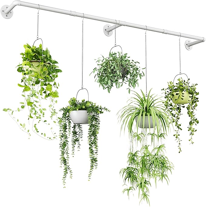 Bamworld Hanging Planters for Indoor - 70in White Metal Rod Plant Hangers (Pot & Plant Not Included)