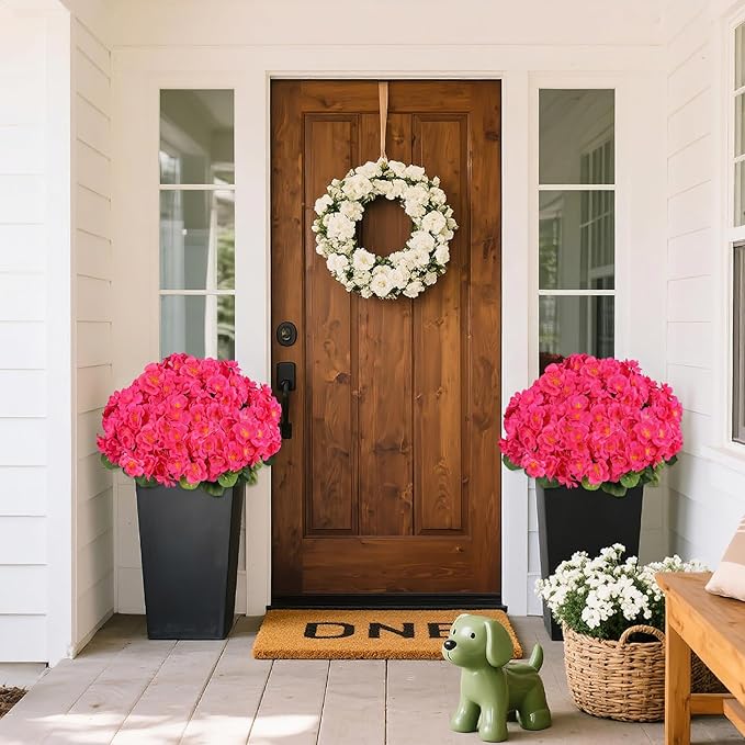Artificial Geraniums Flowers for Outdoors, 6 Bundles Realistic Silk Fake Geranium, No Fade Faux Plants for Hanging Baskets, Window Boxes, Planters - Porch, Patio, Garden Decor(Rosy)