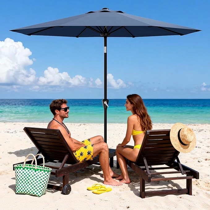 Garvee 10FT Patio Umbrella - Outdoor Table Umbrella with Smooth Crank Lift, Push Button Tilt and 8 Sturdy Ribs - Market Umbrella UV Protection Waterproof for Pool, Deck, Yard, Garden (Navy Blue)